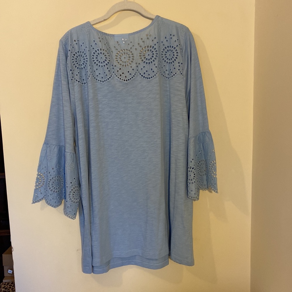 J Jill blue eyelet embellished cotton/modal top shirt Size XL NWT - Picture 2 of 7